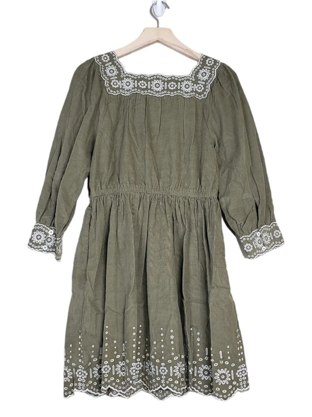 Madewell Embroidered Corduroy Square-Neck Mini Dress Size Medium Petite - Picture 3 of 7